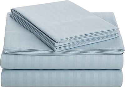 Amazon Basics Spa Blue Microfiber Striped Queen Sheet Set