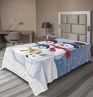 Ambesonne Red White Snowman Flat Sheet