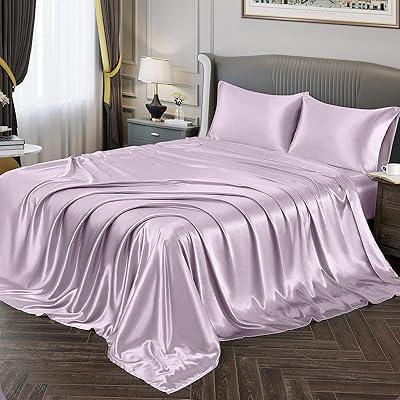 Lavender Satin Silk California King Sheet Set