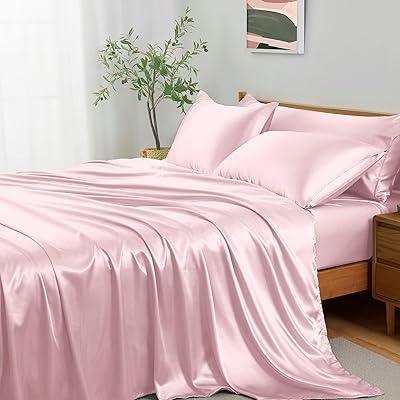 Entisn Silky Satin Luxury Twin XL Sheet Set with Body Pillow Cover