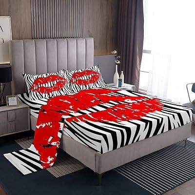 Erosebridal Red Lips Zebra Print Sheet Set - Queen Size