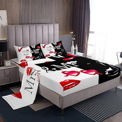 Feelyou Mr and Mrs Funny Quotes Queen Bed Sheet Set