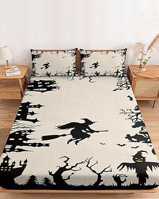 Halloween Black Castle Horror Fitted Sheet - California King Size