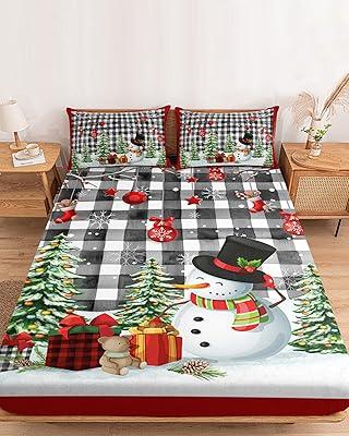 Xmas Snowman Christmas Tree Twin Fitted Sheet