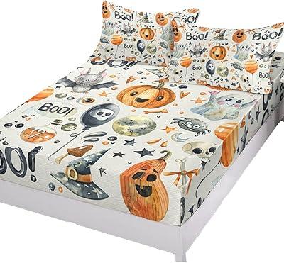 Halloween Pumpkin Bat Cal King Bed Sheet