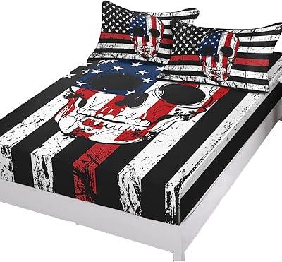 Patriotic Skull Flag Full Fitted Sheet