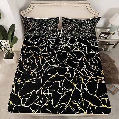 Glamourous Gold Marble Queen Fitted Sheet