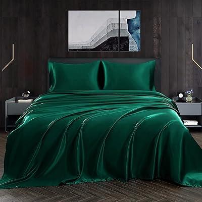 Homiest Luxury Satin Queen Sheet Set - Blackish Green