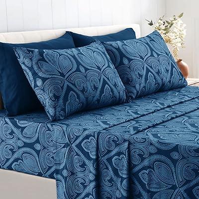 LDC King Size Navy Blue Paisley Microfiber Sheet Set