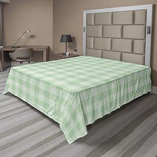 Lunarable Almond Green Checkered Tartan Flat Sheet - King Size