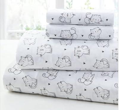 Ollie & Ellie Twin Cat-Themed Sheet Set - 3 Piece (Gray and White)