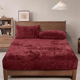 Wine Red Velvet King Size Fitted Sheet