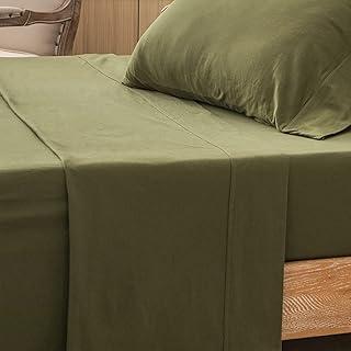 PURE ERA Jersey Knit Flat Top Sheet - Olive Green, Queen