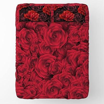 Red Rose Floral Queen Fitted Sheet - Ultra Soft & Snug Fit