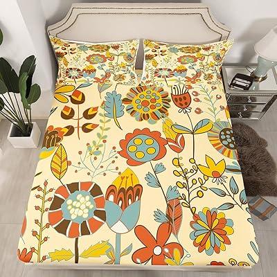 Retro Psychedelic Floral Fitted Sheet