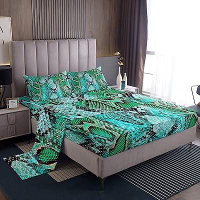 Teal Green Snakeskin Pattern Bed Sheets