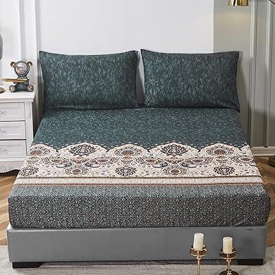 Tache Cal King Navy Teal Paisley Fitted Sheet