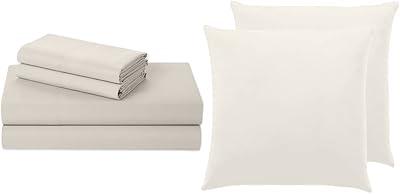 Cream Twin Bed Sheets Set with Velvet Throw Pillow Covers