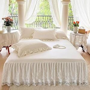 LinenSpa White Cotton Bed Sheets Set with Blue Floral Design