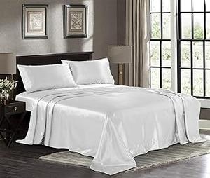 Satin Bliss White Bow Sheets